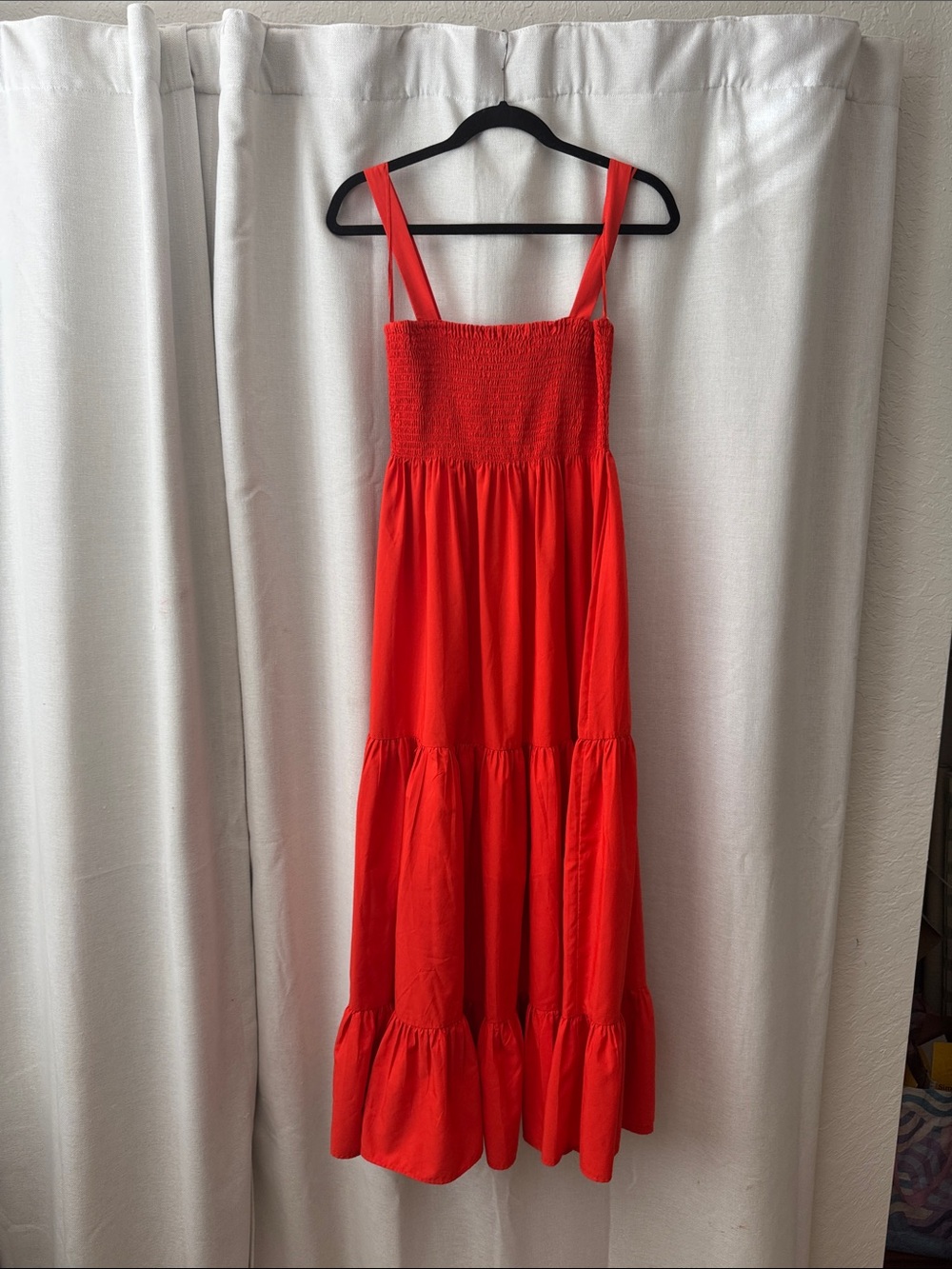 Zara Bright Red Smocked Sundress with Tie Straps